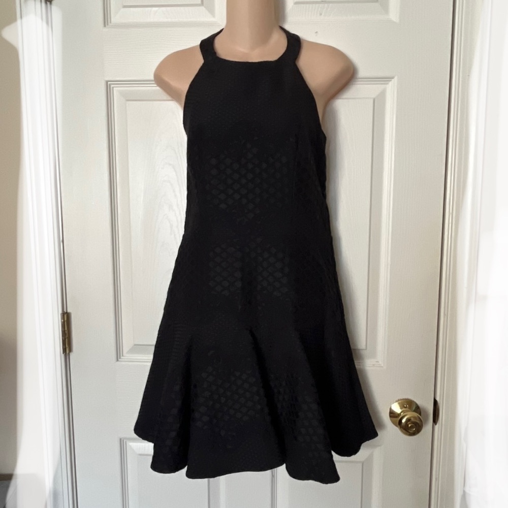 Parker Women’s Black Leona Halter Embroidered Skater Fit Flare Dress Open Back L - Picture 6 of 13